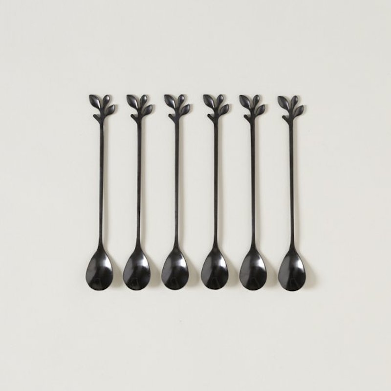 SET X 6 CUCHARAS LARGAS  ACERO NEGRO STEM 16,5 CM