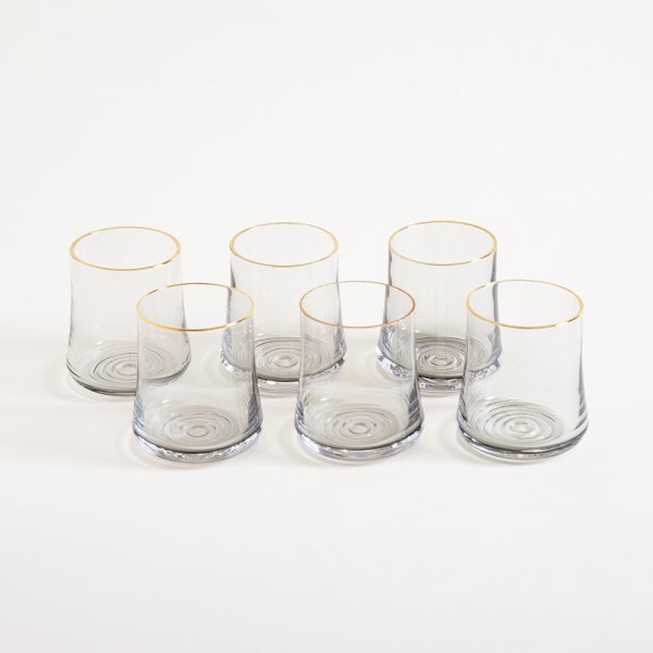 SET X 6 VASOS BLACK GLASS BORDE DORADO 9.5X7.5CM