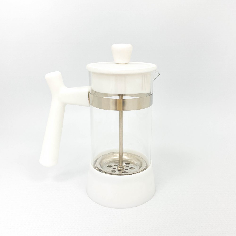 [256082] Cafetera Vidrio Con Base Mango Plastico Blanco 350Ml
