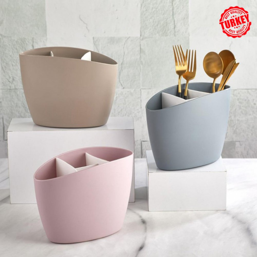 [256123] Cubiertero 4 Div Beige 19 X 11 X 15 Cm