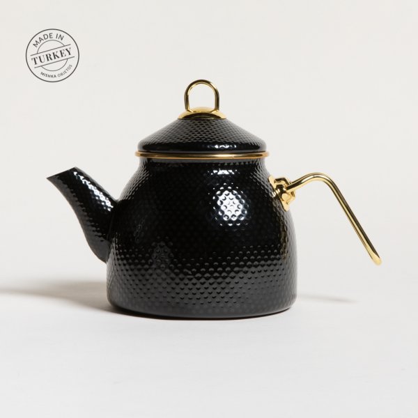 [411186] Pava Enlozada Tramada Negra Con Manija Dorada Brillante 2400Ml