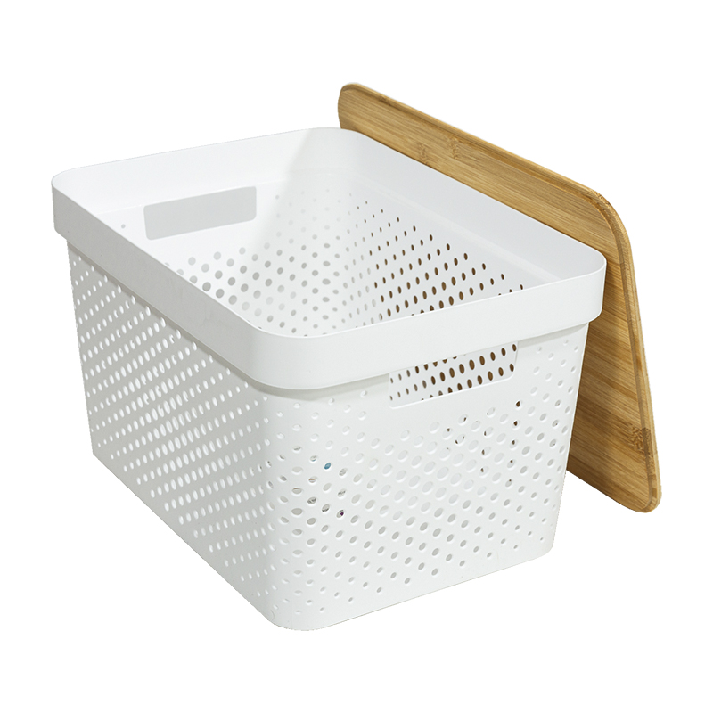 CAJA CON TAPA DE BAMBU M OSLO WHITE ANCHO: 38 CM PROFUNDIDAD: 29 CM ALTO: 16 CM