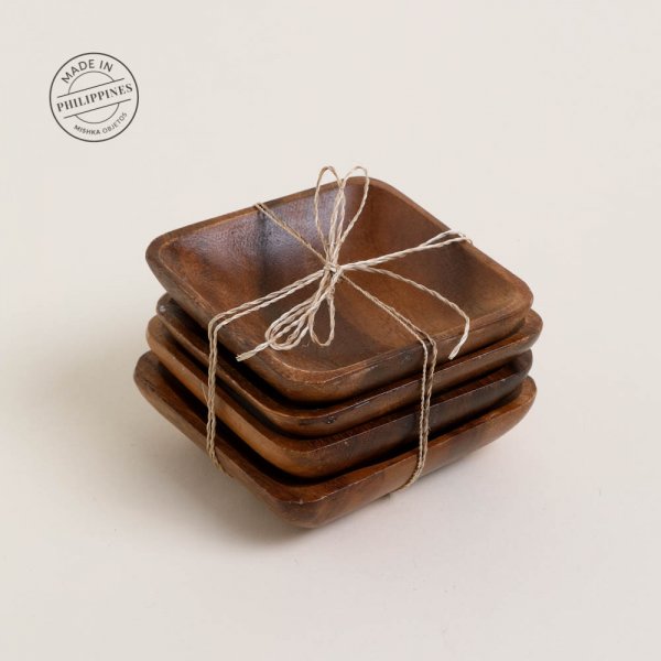[4110381] Set De 4 Copetineros Cuadrados Acacia Manila 10X10 Cm