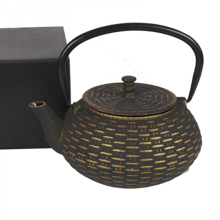 Tetera Hierro 800 Cc Negro Dorado Rayas