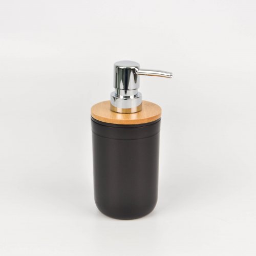 DISPENSER JABON LIQUIDO NEGRO Y BAMBOO 7 X 16 CM