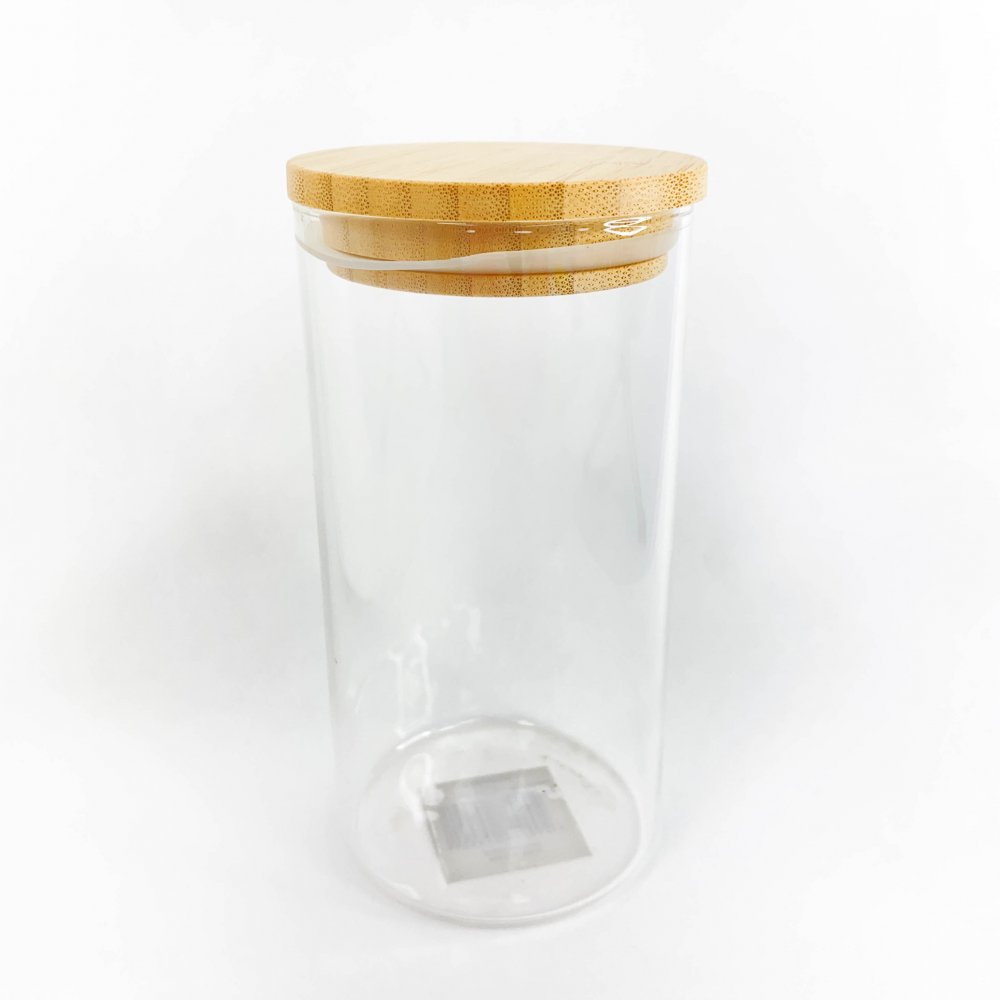 FRASCO VIDRIO CON TAPA BAMBOO 15,5 CM