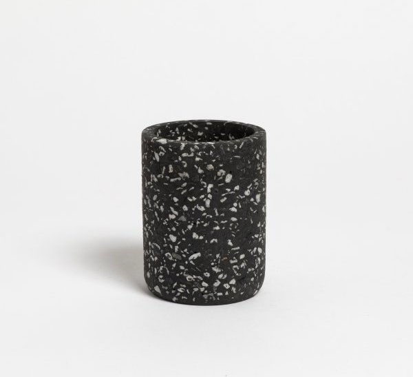 Portacepillo Cemento Terrazo Redondo Gris Oscuro