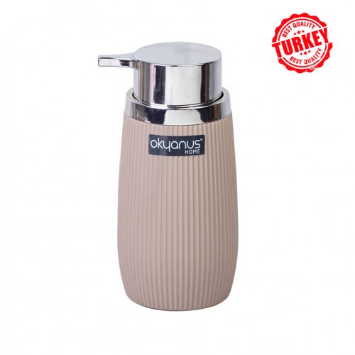 DISPENSER JABON LIQUIDO RAYADO BEIGE TAPA METAL