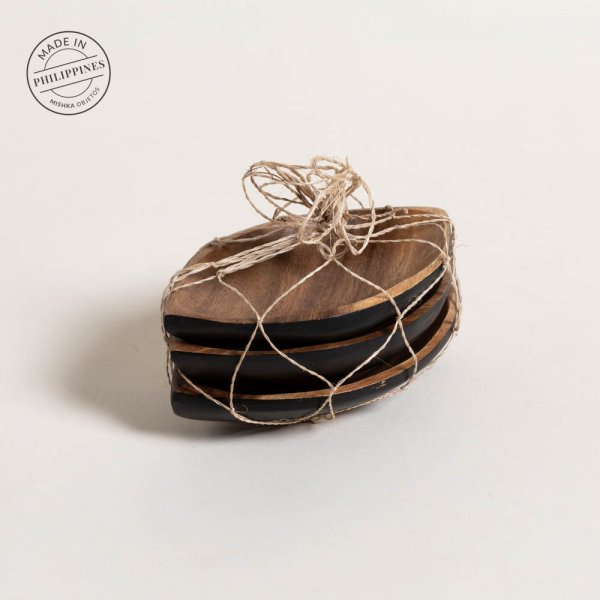 [4110713] Set De 3 Copetineros Hojas Acacia Manila Black 15X9 Cm