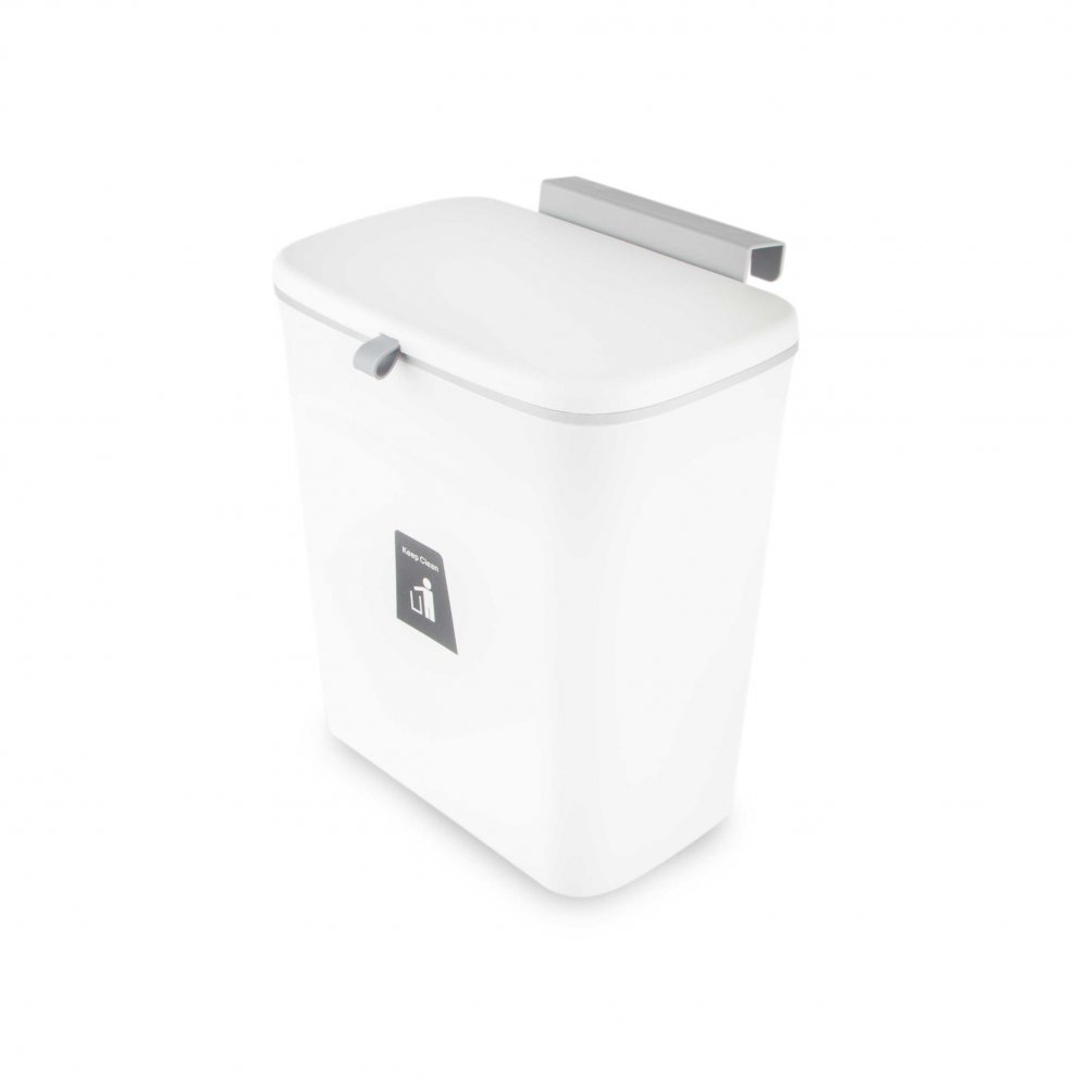 [256677] Cesto De Basura Blanco Para Colgar Con Tapa 30X17X30Cm