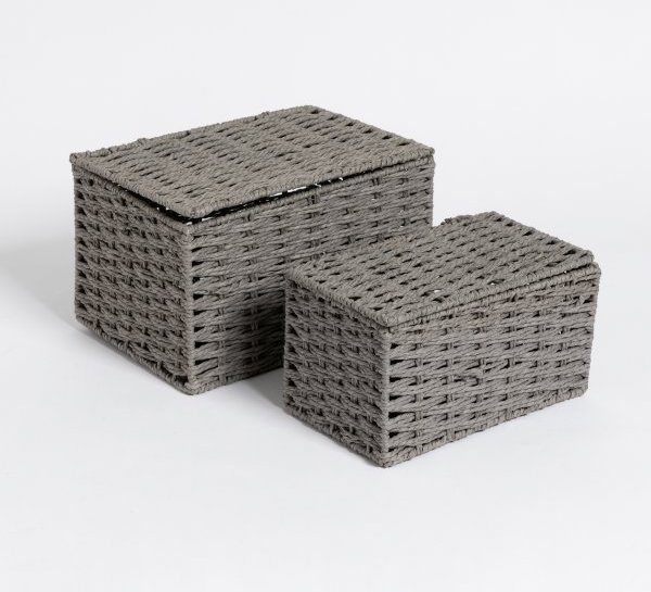 SET X2 CANASTOS TAPA GRIS G: 29 X 17 CM  C: 25 X 14 CM