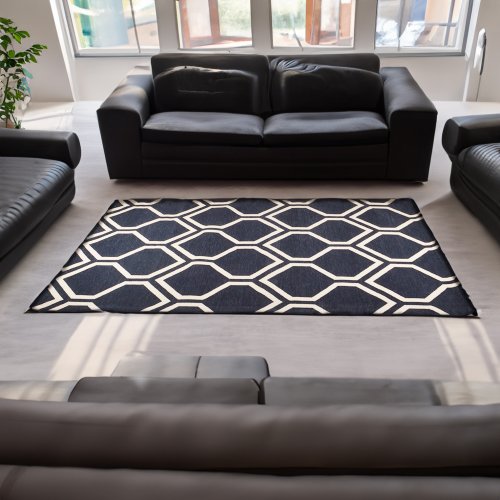 CARPETA 120 X 180 CM AZUL OSCURO CON ROMBOS BLANCOS - MARRUECOS