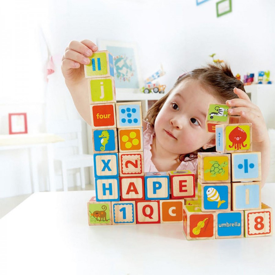 Cubos De Madera Abc Letras Y Números Hape 1Y