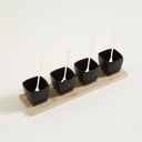 Set x 4 Copetinero De Porcelana Negra Base Bamboo