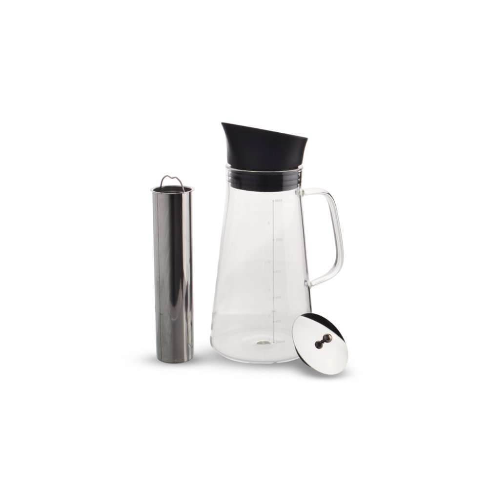 Cafetera Cónica Con Filtro De Acero Y Tapa Y Pico De Plástico Negro Con Medidor 1200Ml 11,5 X 9 X 24,5 Cm De Vidrio