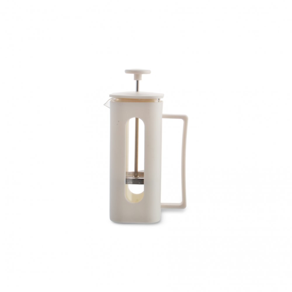 [256986] Cafetera Cuadrada Con Visor De Plástico Blanco 350Ml 6,5 X 6,5 X 18 Cm De Vidrio
