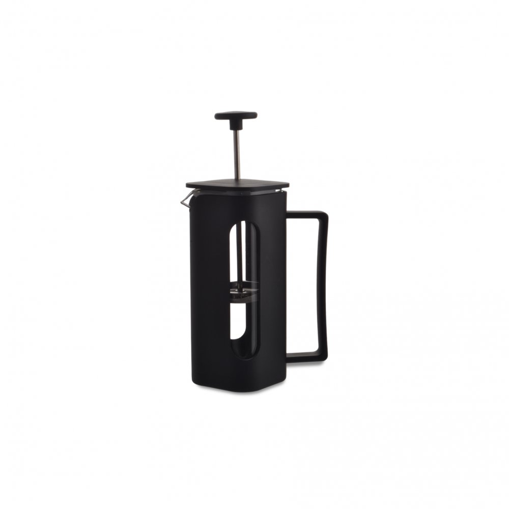 CAFETERA CUADRADA CON VISOR DE PLÁSTICO NEGRO 350ML 6,5 X 6,5 X 18 CM DE VIDRIO