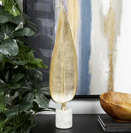[136026] Adorno Hoja Alum/Marm 65Cm