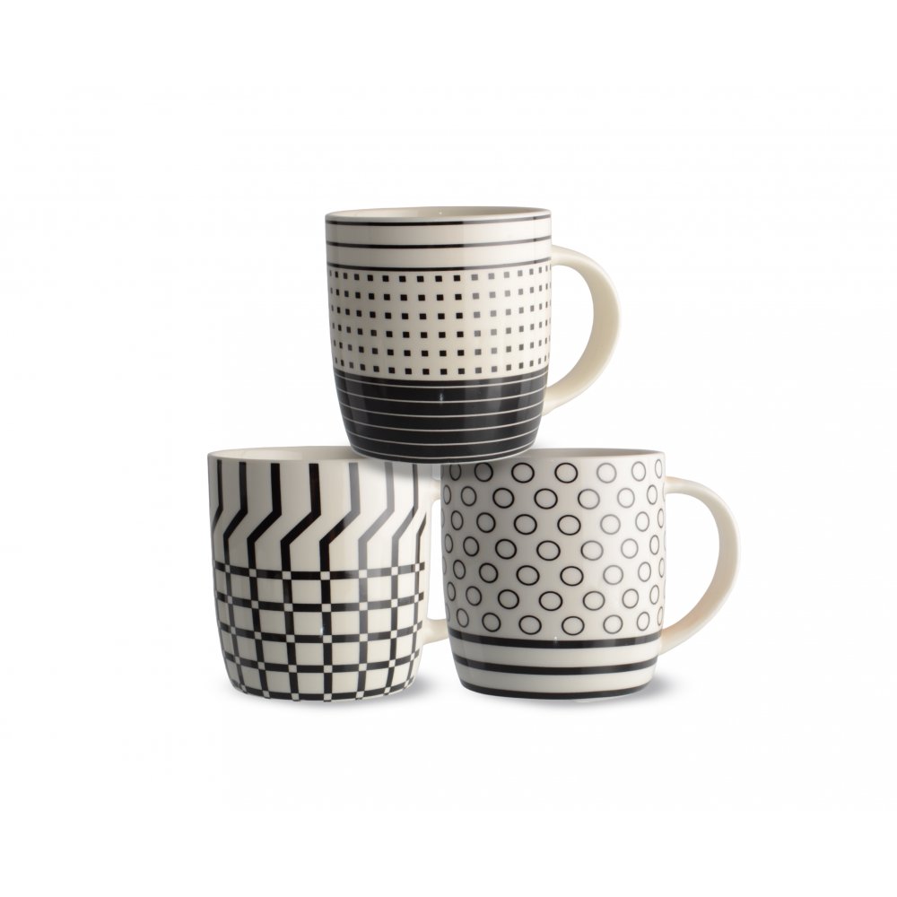 JARROS MUG CERAMICA CUADROS-CÍRCULOS BLANCO-NEGRO