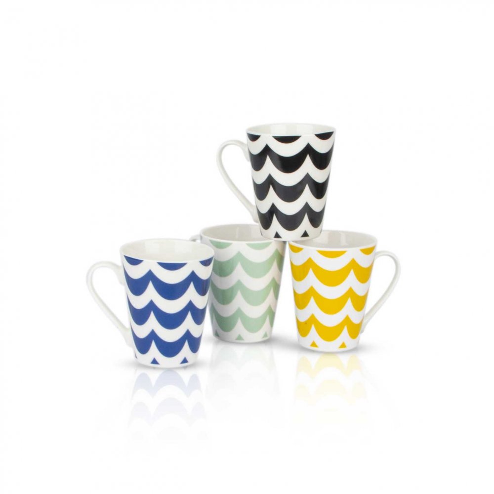 Jarros Cerámica Blanco Con Ondas Colores Surtidos