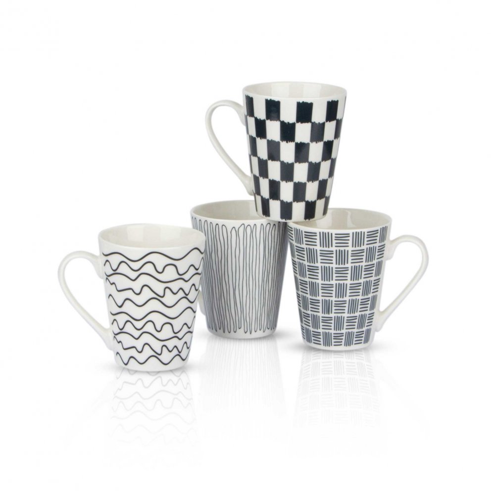 [2561228] Jarros Cerámica Blanco Con Líneas - Cuadros Negros Diseños