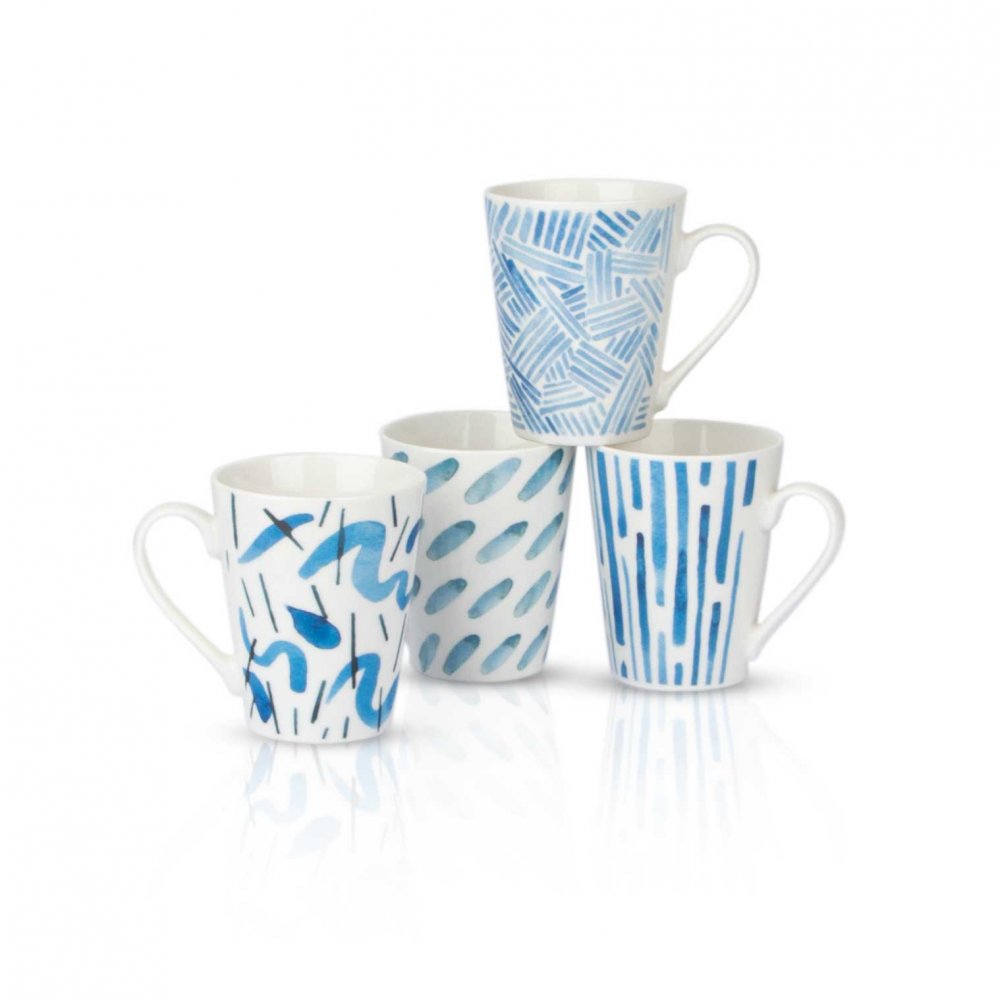 Jarros Cerámica Blanco Con Líneas Azul - Celestes Diseños Surtidos