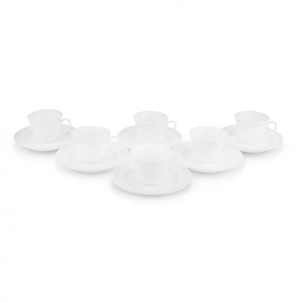 SET X6 TAZAS DE CERÁMICA BLANCA BORDE CON FLORES CON PLATO 90CC