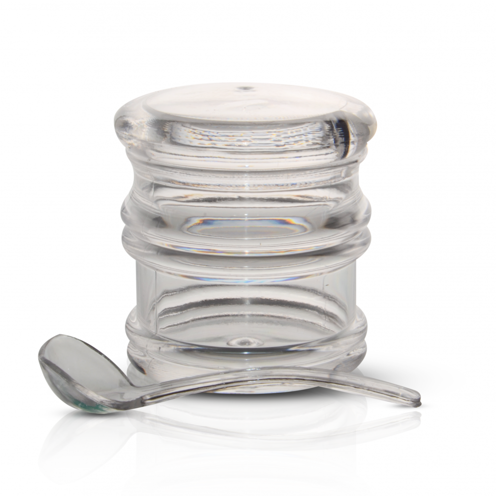 Azucarera Plástica Redonda Tapa Lisa Con Cuchara7X9Cm