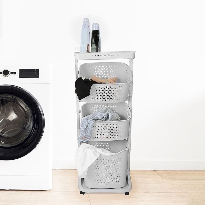 Carrito Con Ruedas, 2 Estantes Y 3 Canastos - Blanco N3  43 X 33 X 112 Cm