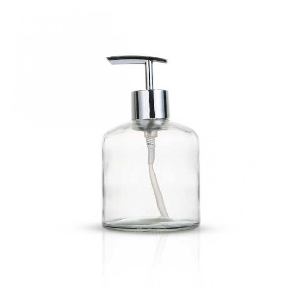 DISPENSER JABÓN BOMBÉ DE VIDRIO TRANSPARENTE 350ML 8X14,5CM