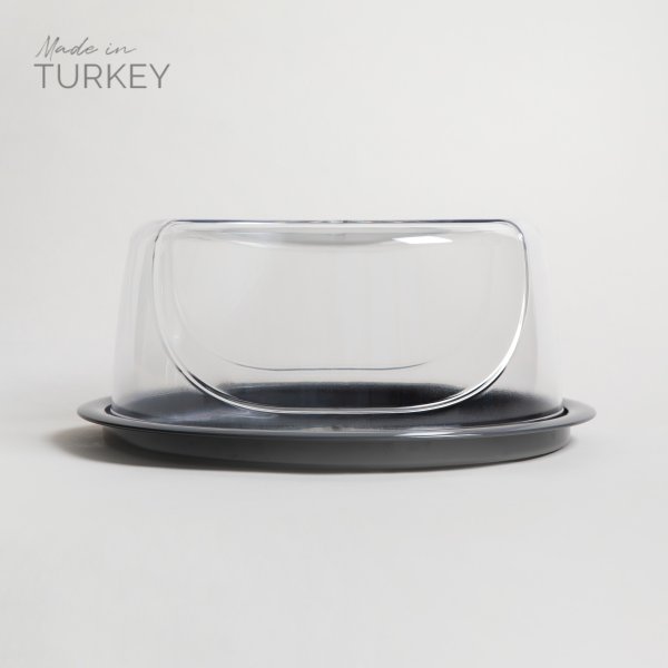 CAMPANA DE PLASTICO TRANSPARENTE CON BASE GRIS 34 X 15 CM