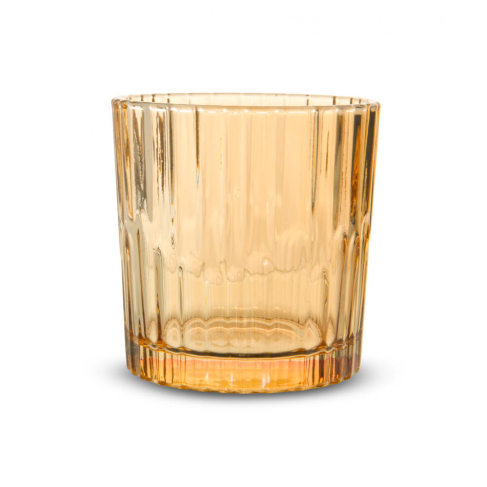 VASO BAJO DORADO CON CUÑAS 8,2X8,8CM 300ML DE VIDRIO