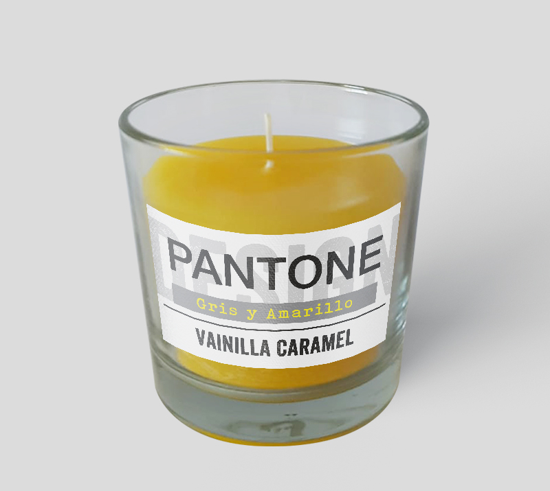 VELA COLOR I LOVE NEW YORK AROMA VAINILLA CARAMEL COLOR AMARILLO ENVASE DE VIDRIO 8,5X7,5 / 320 ML.