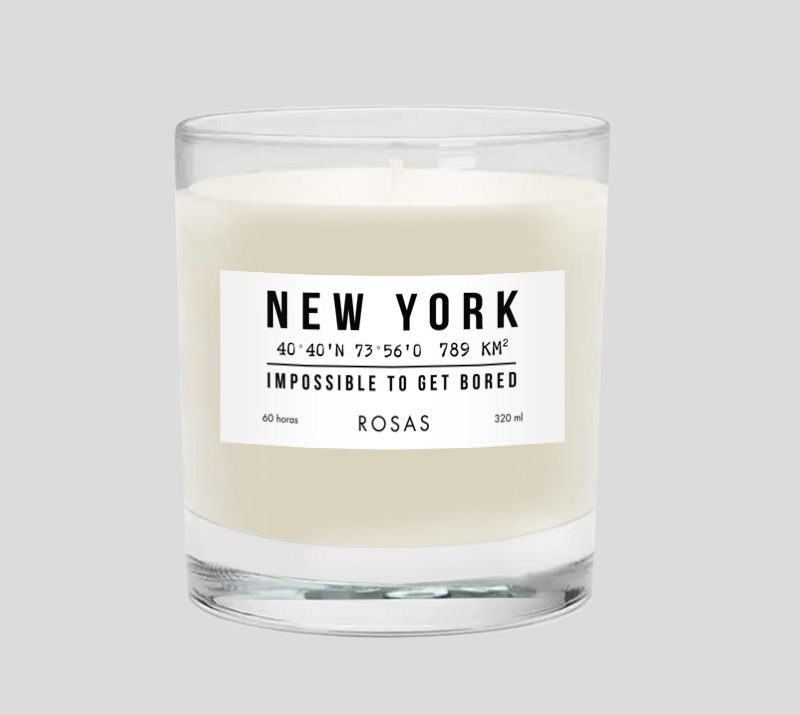 VELA GPS NEW YORK AROMA ROSAS ENVASE VIDRIO 8,5 X 7,5 CM / 320 ML