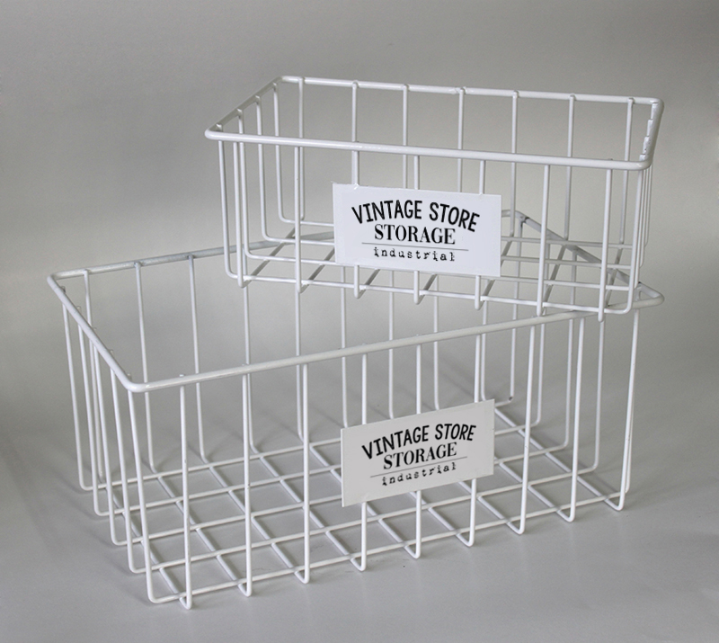 [122250] Set X 2 Canastos Rectangulares Blancos Funcional Vintage Store - 34 X 19.5 X 15 / 26 X 15 X 10 Cm - Al Rectangular