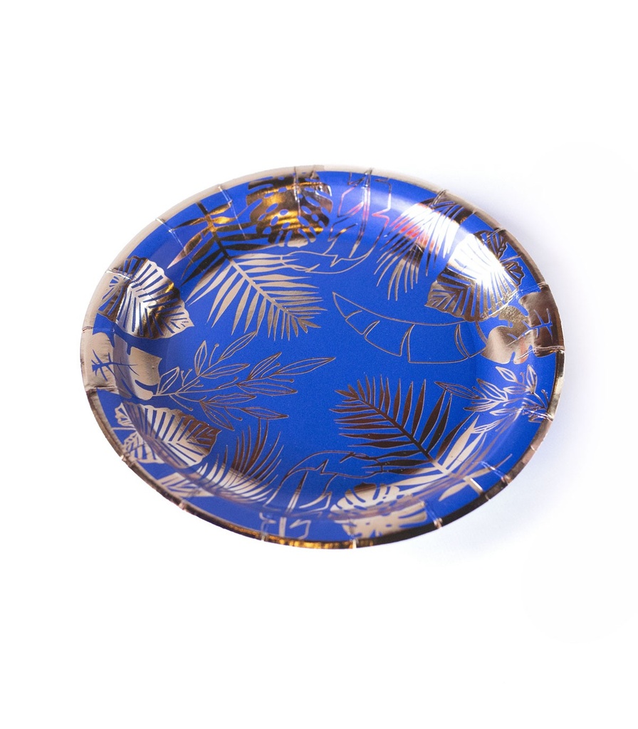 [131095] Glr Plato Hojas Azul Stamping Dorado X8 18 Cm Alparamis