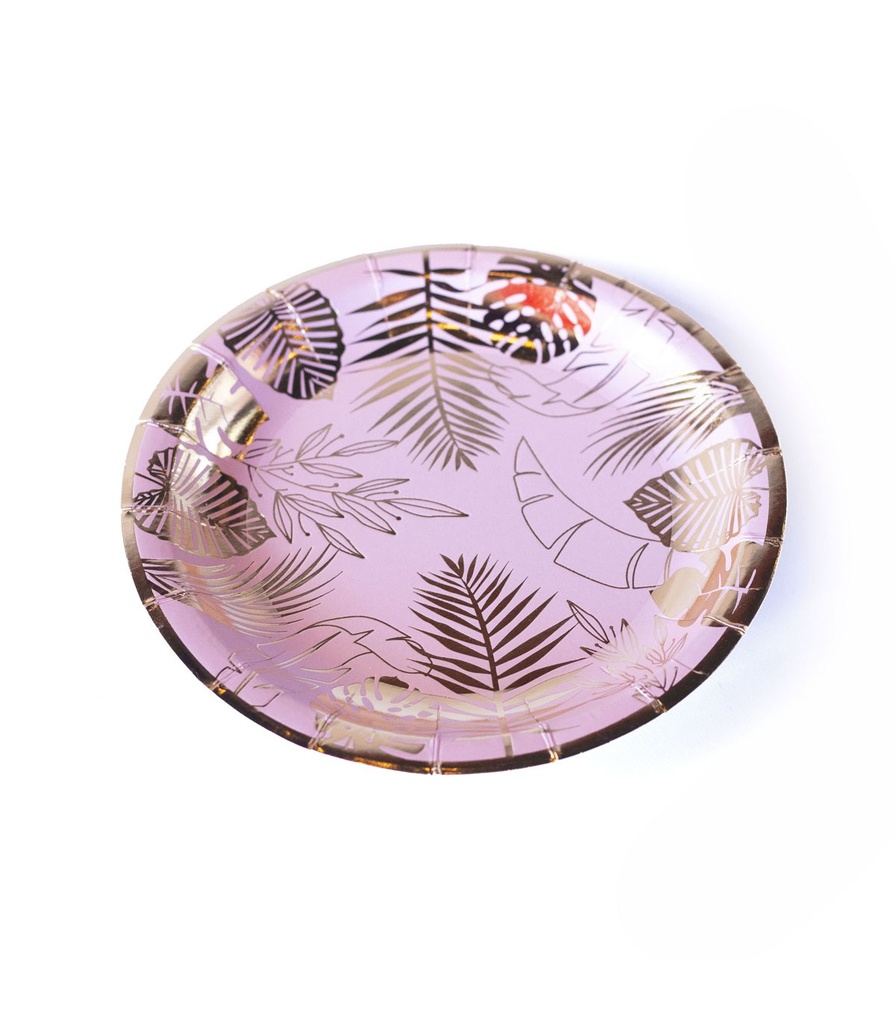 [131096] Glr Plato Hojas Rosa Stamping Dorado X8 18 Cm Alparamis