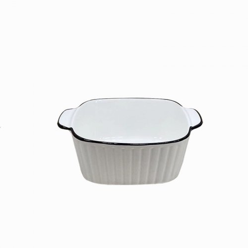 Bowl Cuadrado Blanca Rayado Con Borde Negro 14,3X12X5Cm De Cerámica