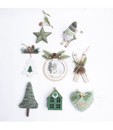 ADORNO NAVIDEÑO DE TELA Y MADERA MARRÓN Y NATURAL 14 CM