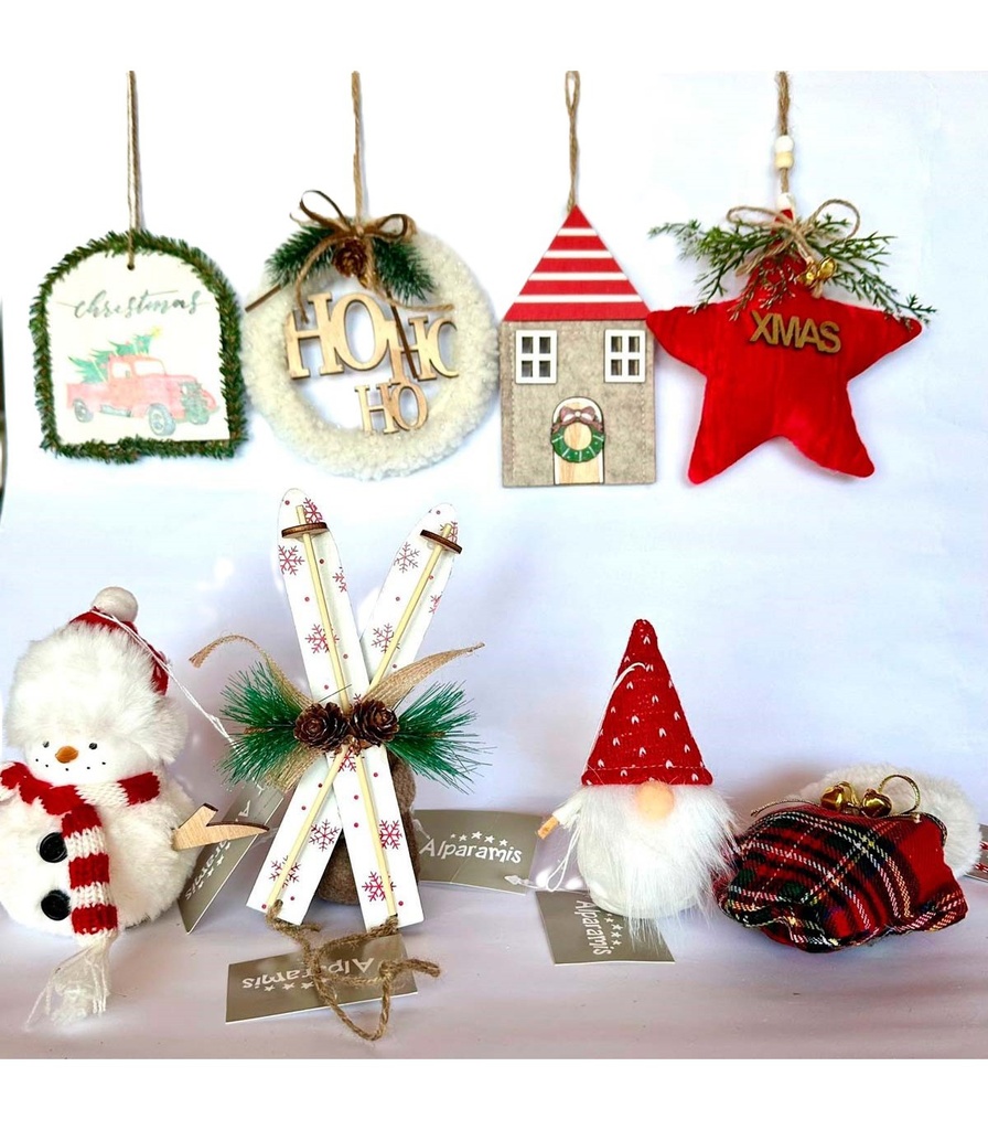 ADORNO NAVIDEÑO DE TELA Y MADERA ROJO Y BLANCO 19 CM SURTIDOS