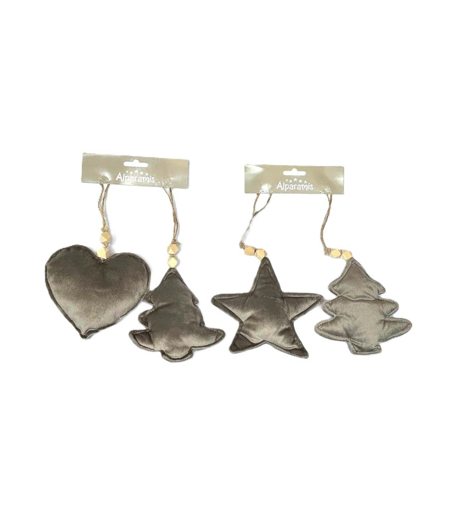 [131187] Adornos Navideños Colgantes De Tela 17 Cm X 2 Gris Alparamis