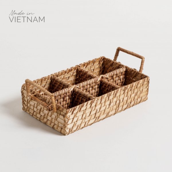 Porta Utensilios Rectangular De 6 Cavidades Vinh Natural 27X17X7 CM