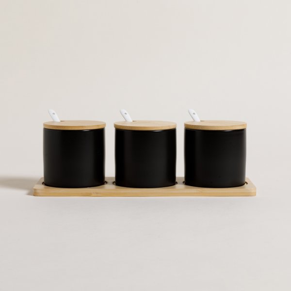 Set De 3 Recipientes Tokio Black Con Base 28,5X9 C