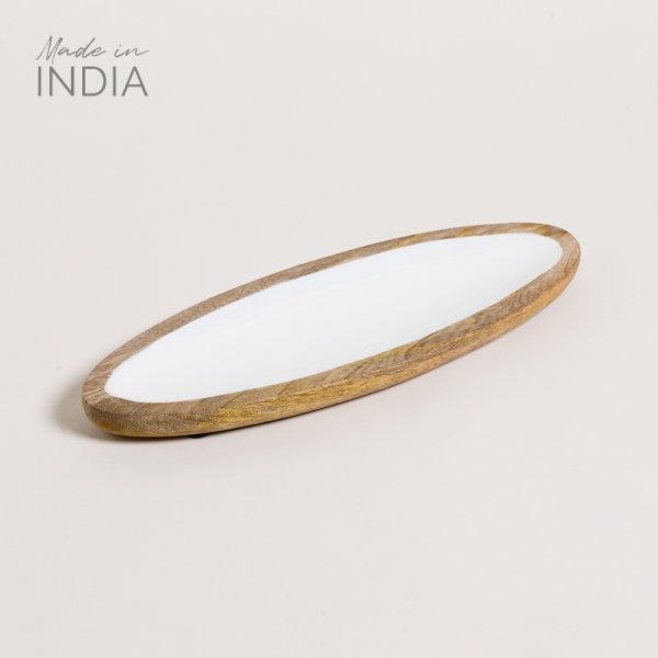 Bandeja Oval Madera Esmaltada Saha 35X13 Cm