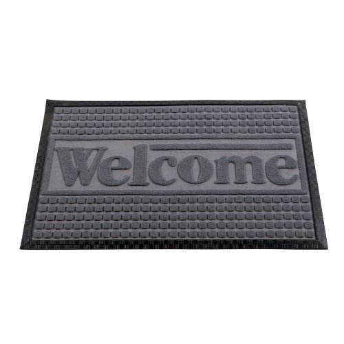 FELPUDO 40 X 60 CM POLYESTER Y GOMA CON BORDE WELCOME CON PUNTOS GRIS