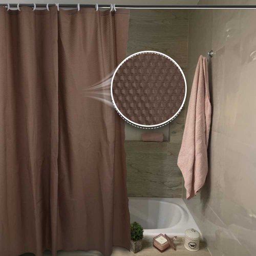 [380195] Cortina De Baño 180 X 180 Cm Tramado Puntos Marrón
