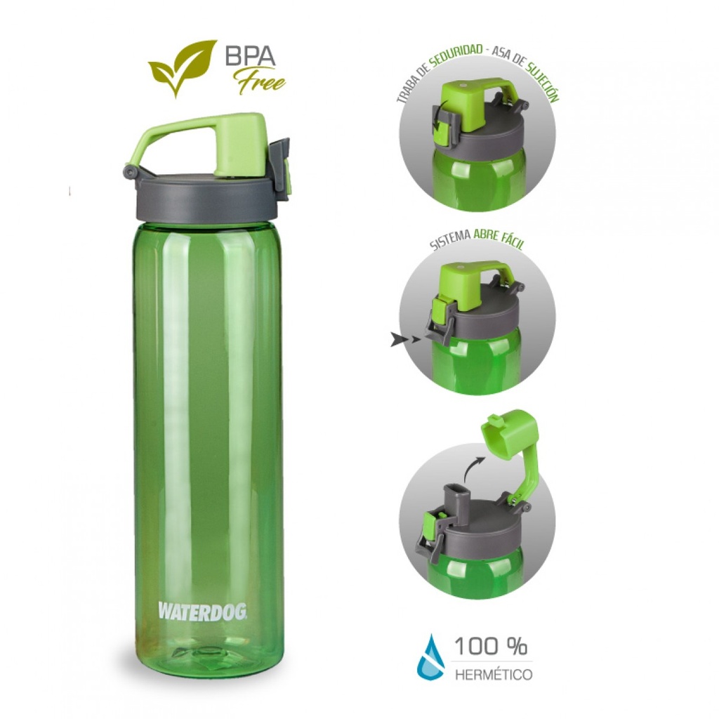 Botella Deportiva Tritan 800 Cc Verde Waterdog