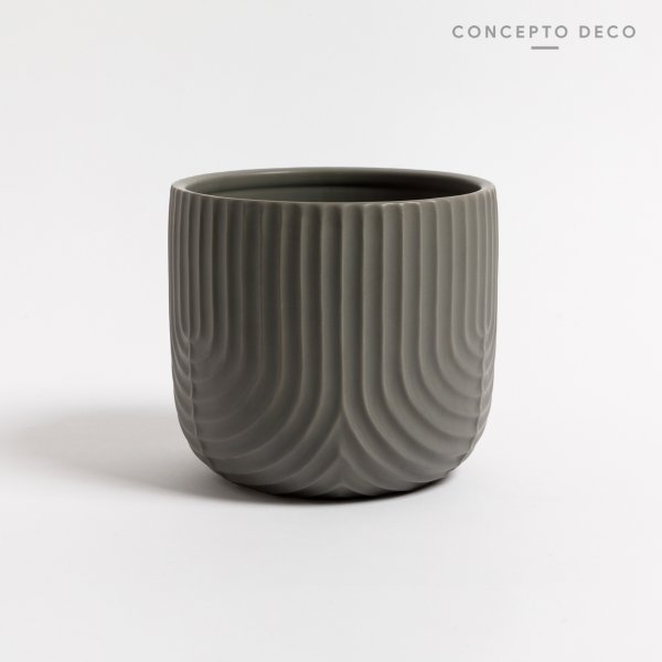[165352] Porta Maceta Rayas Ceramica Gris 16X16Cm