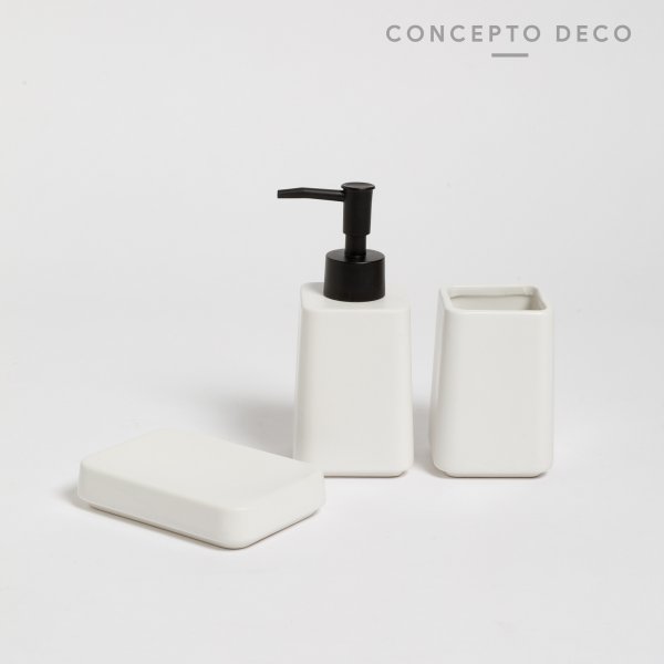 SET DE BAÑO X3 CERAMICA LISO BLANCO