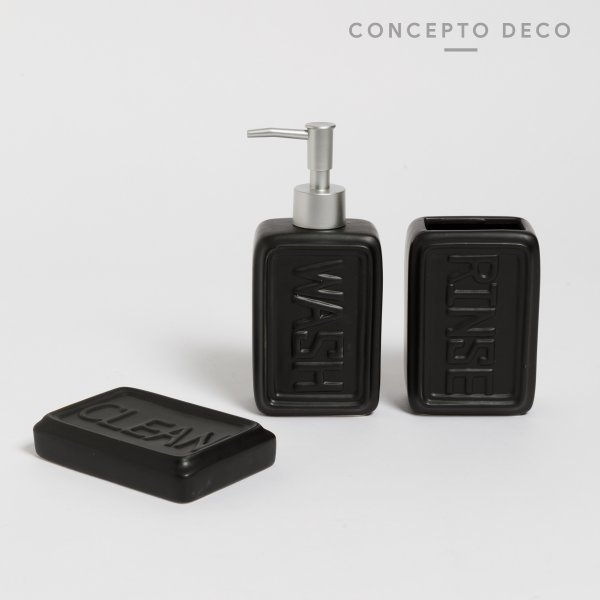 [165525] Set De Baño X3 Ceramica Wash Negro